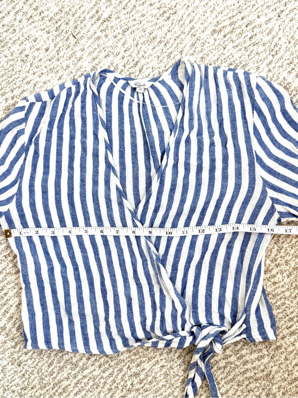 Rails Raquel Echo Stripe Linen Blend Wrap Top Blue and White Stripe Wrap Top XS - Picture 9 of 11